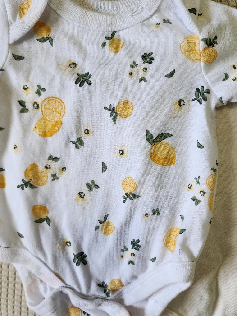 Mini Hop 3M 3 Pack Baby Lemon Print One-Piece Bodysuits - Yellow & White.